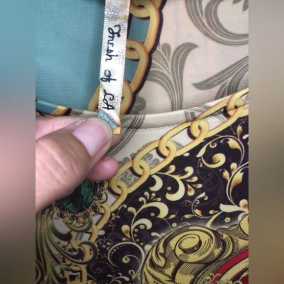 119.  Fresh of LA Sheath Teal Gold Chain Large Dress - Picture 5 of 7